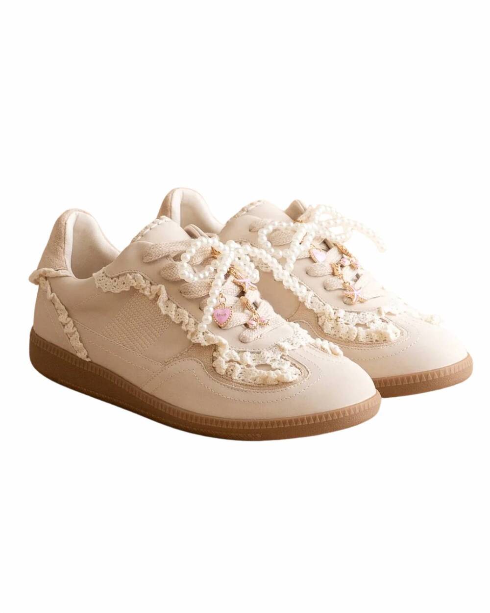 NEW OASIS SOCIETY women's lace trimmed retro sneakers in cream